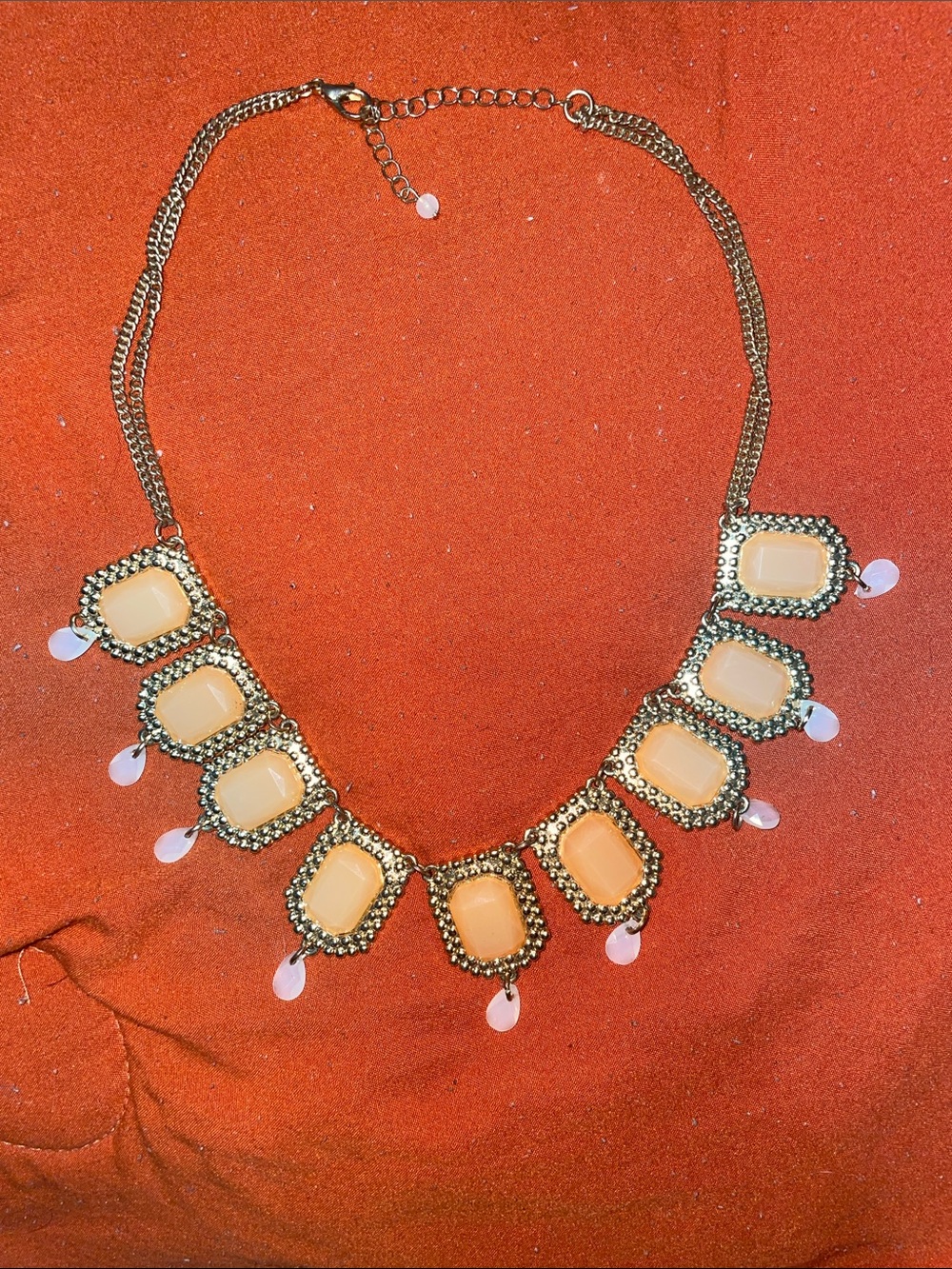 Gold-Tone Necklace with Cream Cabochon Accents
